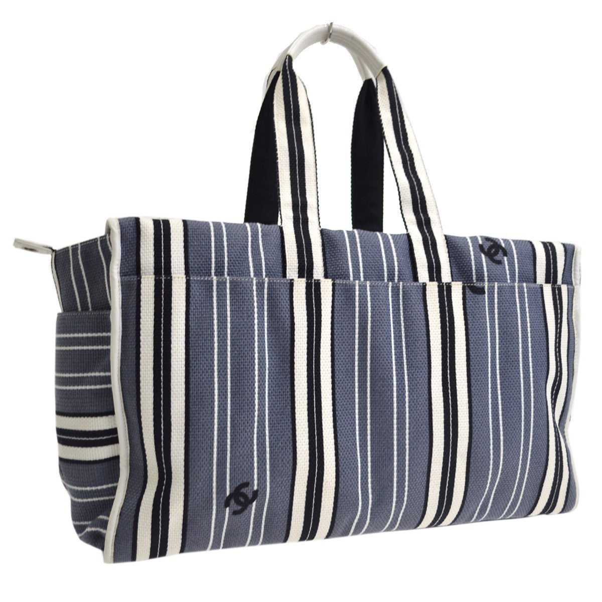 Chanel Vintage Pocket Striped Canvas Multicolour Canvas Tote Bag Bag (Pre-Owned)