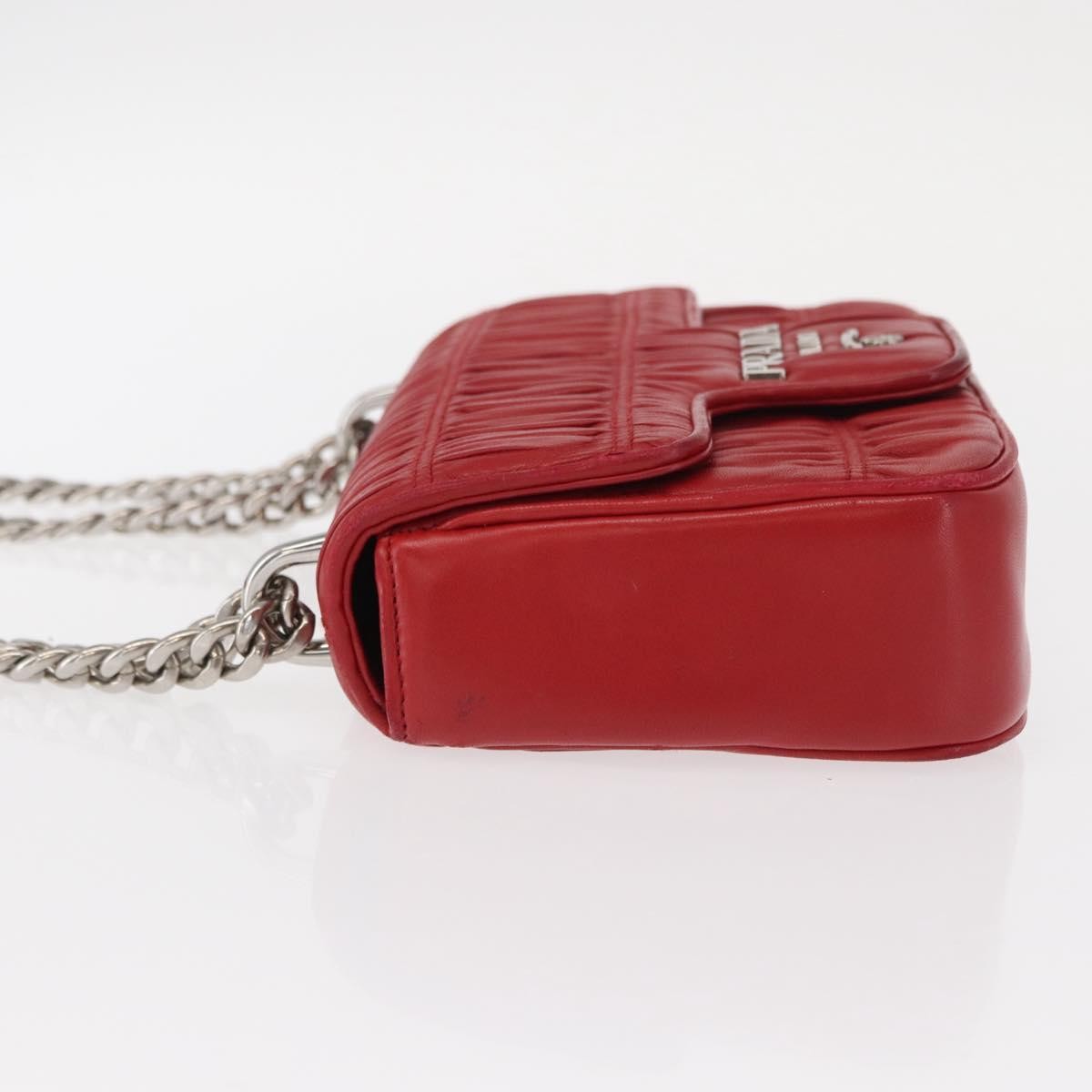 Prada Gaufre Chain Flap Nappa Leather Red Leather Shoulder Bag Bag (Pre-Owned)