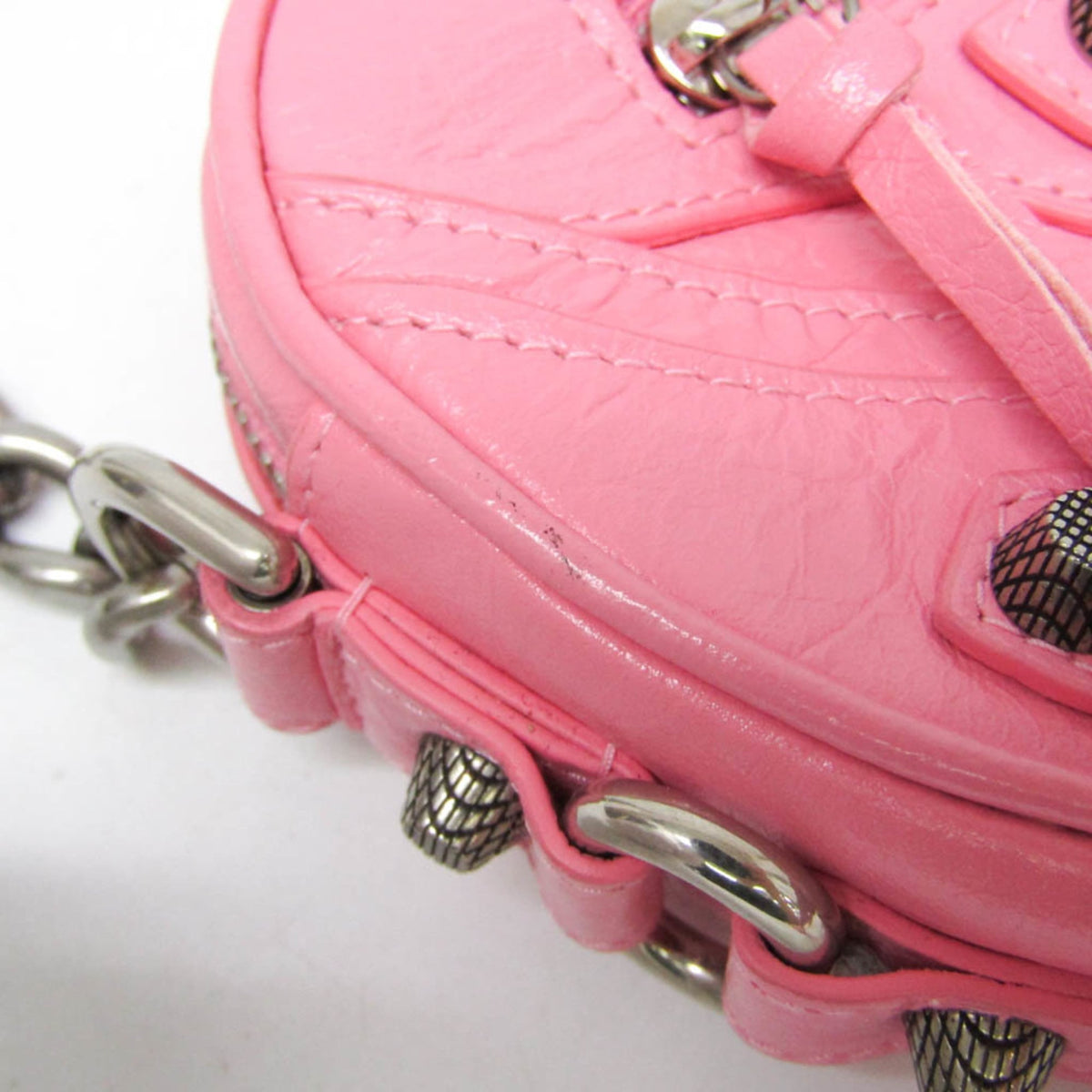 Balenciaga Le Cagole Giant Studs Heart Chain Leather Pink Leather Handbag (Pre-Owned)
