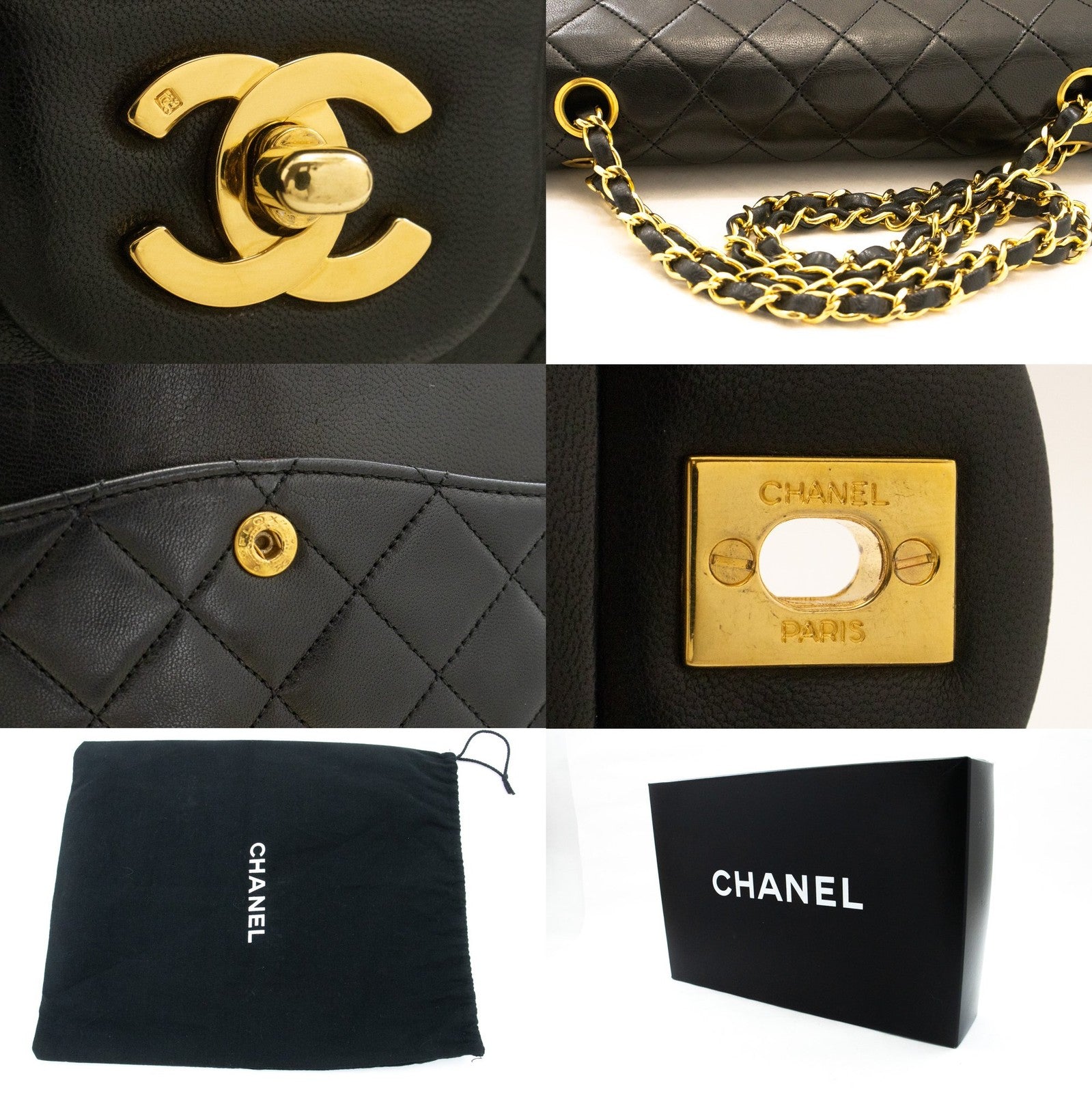 Chanel Classic Flap Lambskin Black Leather Crossbody Bag Bag (Pre-Owned)