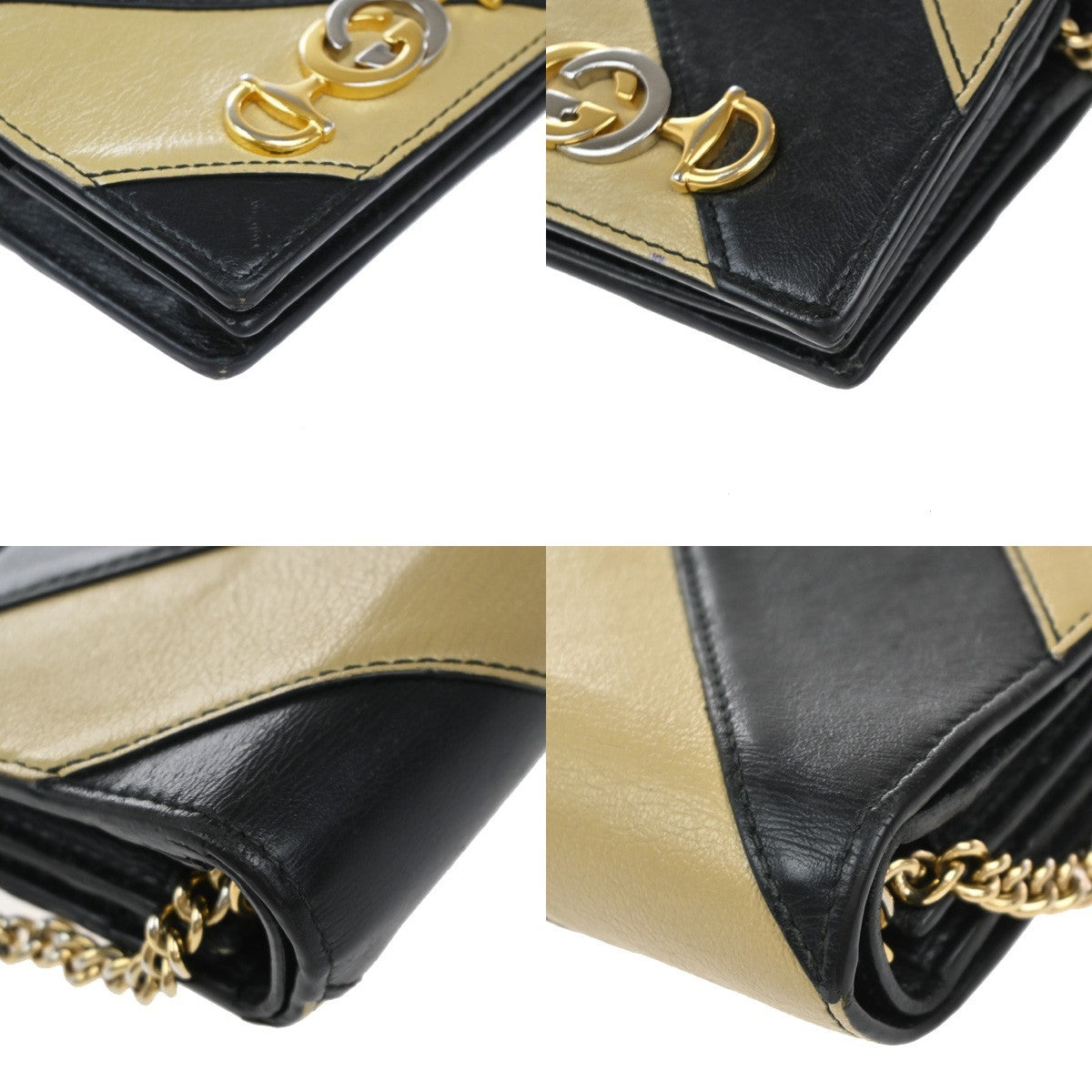 Gucci Zumi Chain Card Case Diagonal Quilted Leather Black Leather Wallets Accessory (Pre-Owned)