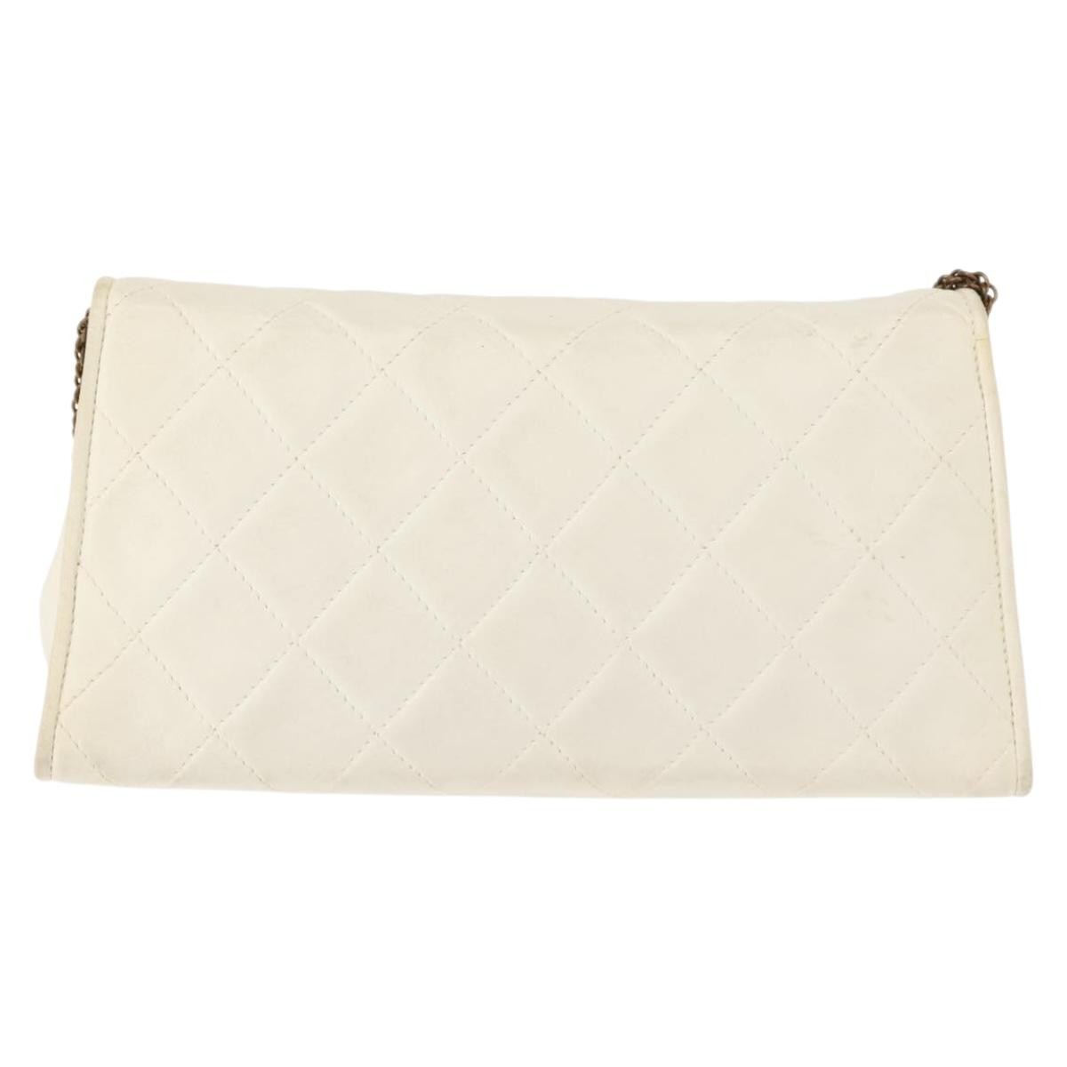 Chanel Full Flap Wallet On Chain Quilted Lambskin White Leather Clutche & Pouche Bag (Pre-Owned)
