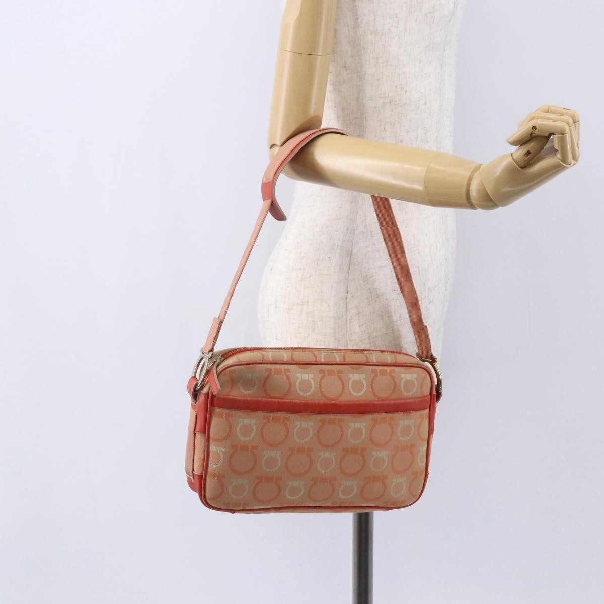 Salvatore Ferragamo Gancini Canvas Orange Canvas Shoulder Bag Bag (Pre-Owned)