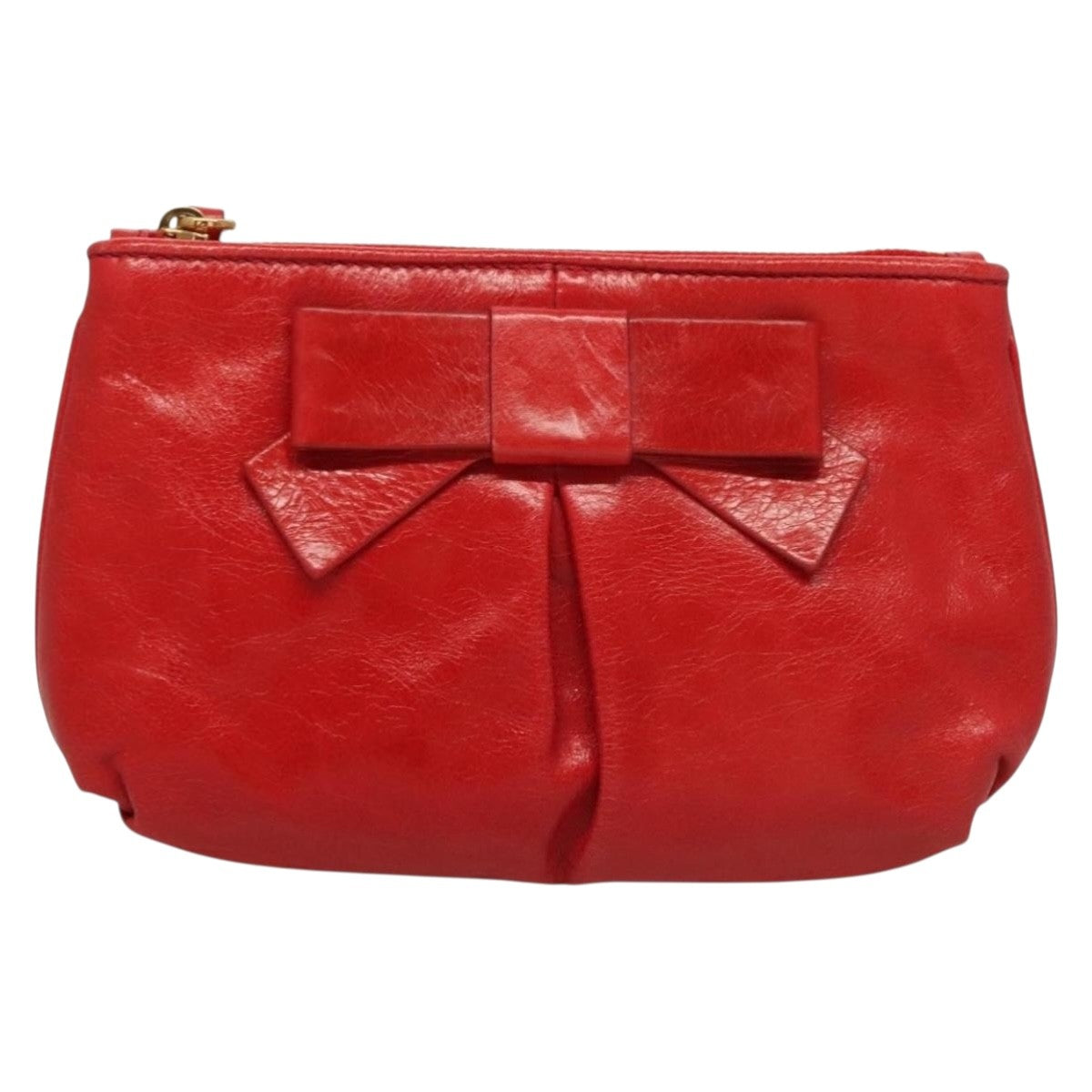 Miu Miu Zip Wristlet Leather Red Leather Clutche & Pouche Bag (Pre-Owned)