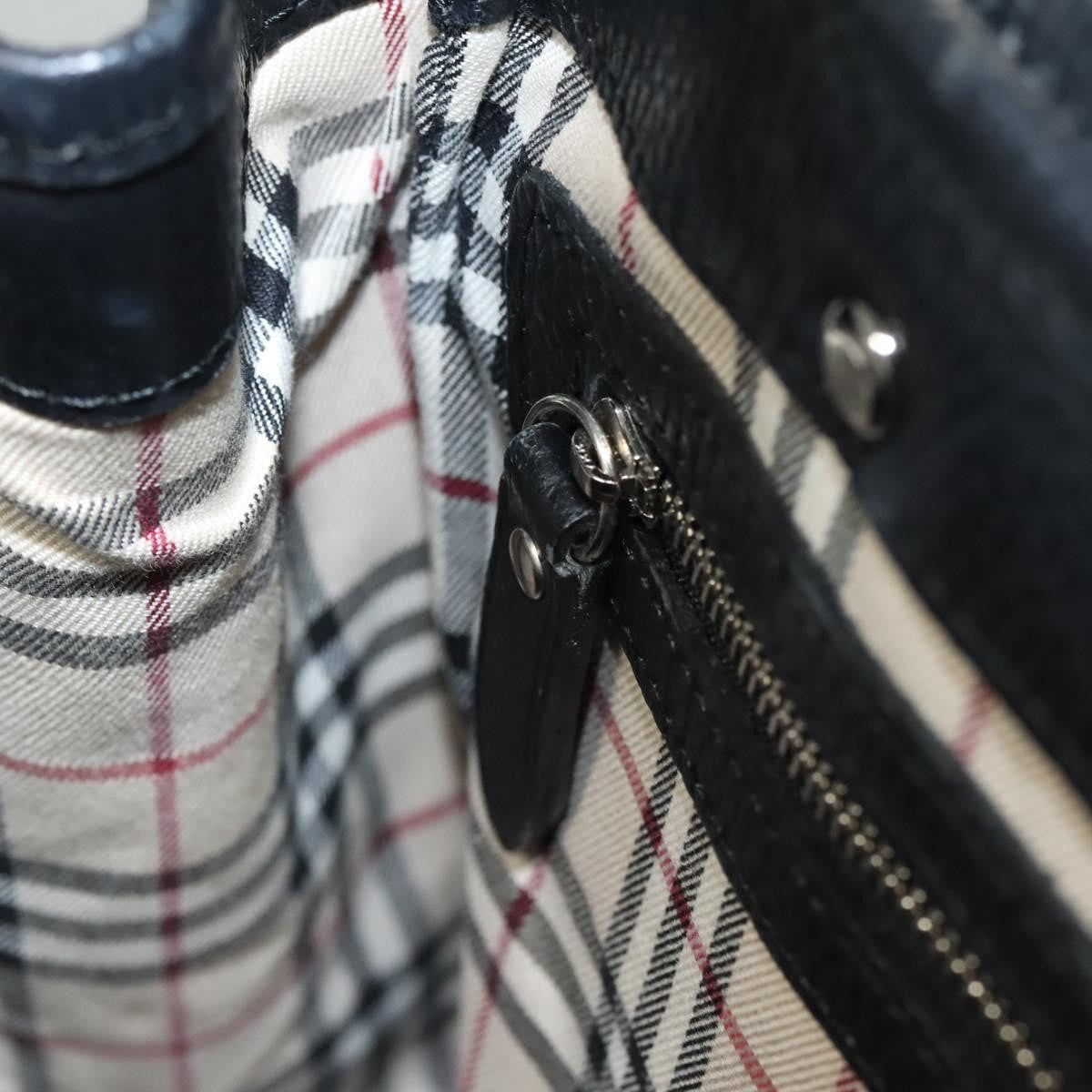 Burberry Vintage Vintage Check Coated Canvas Black Leather Handbag (Pre-Owned)