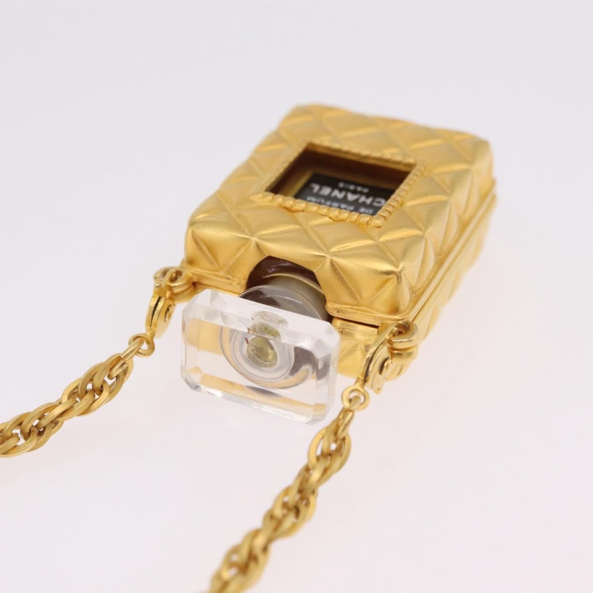 Chanel Cc Perfume Bottle Pendant Chain Long Metal With Crystals And Faux Pearls Gold Metal Necklace Jewelry (Pre-Owned)