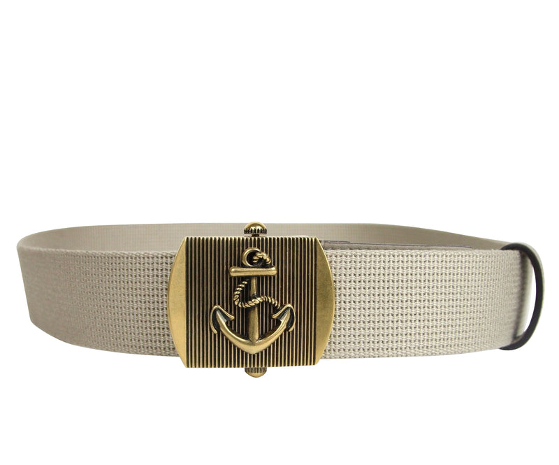 Gucci Men's Military Beige Fabric Belt Anchor Brass Buckle 375191 1523