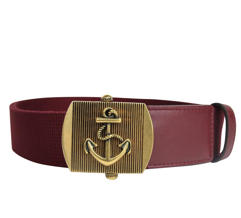 Gucci Men's Military Burgundy Fabric Anchor Brass Buckle Belt 375191 6148
