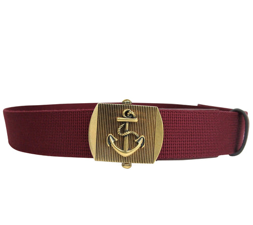 Gucci Men's Military Burgundy Fabric Anchor Brass Buckle Belt 375191 6148