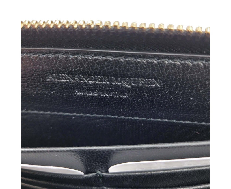 Alexander McQueen Women's Black Patent Leather Skull Zip Around Wallet