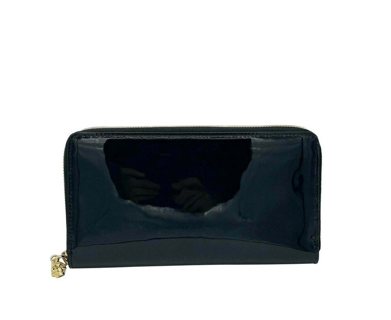 Alexander McQueen Women's Dark Navy Patent Leather Zip Around Wallet