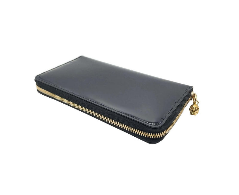 Alexander McQueen Women's Dark Navy Patent Leather Zip Around Wallet