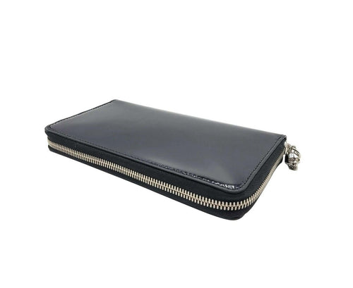 Alexander McQueen Women's Dark Navy Patent Leather Zip Around Wallet