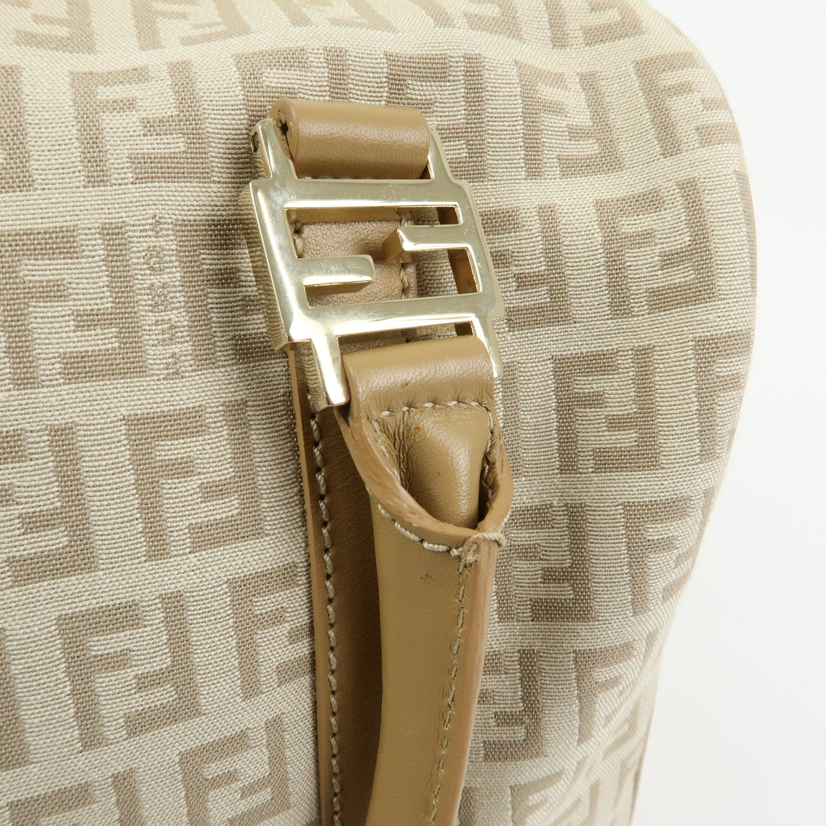 Fendi Boston Zucchino Coated Canvas Beige Canvas Handbag (Pre-Owned)