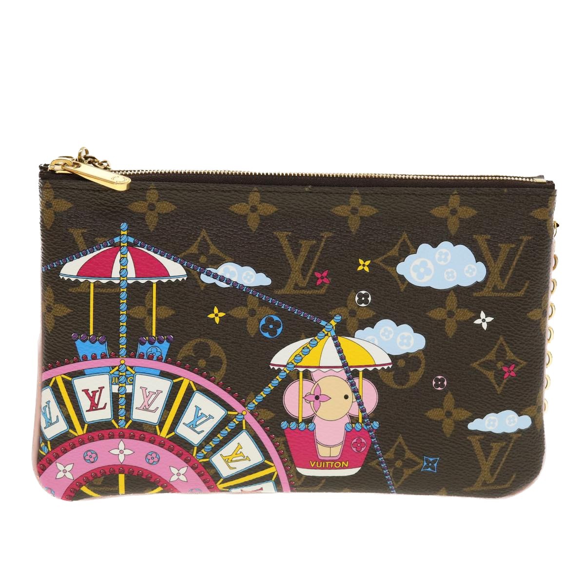 Louis Vuitton Double Zip Pochette Limited Edition Vivienne Xmas Monogram Canvas Brown Canvas Clutche & Pouche Bag (Pre-Owned)
