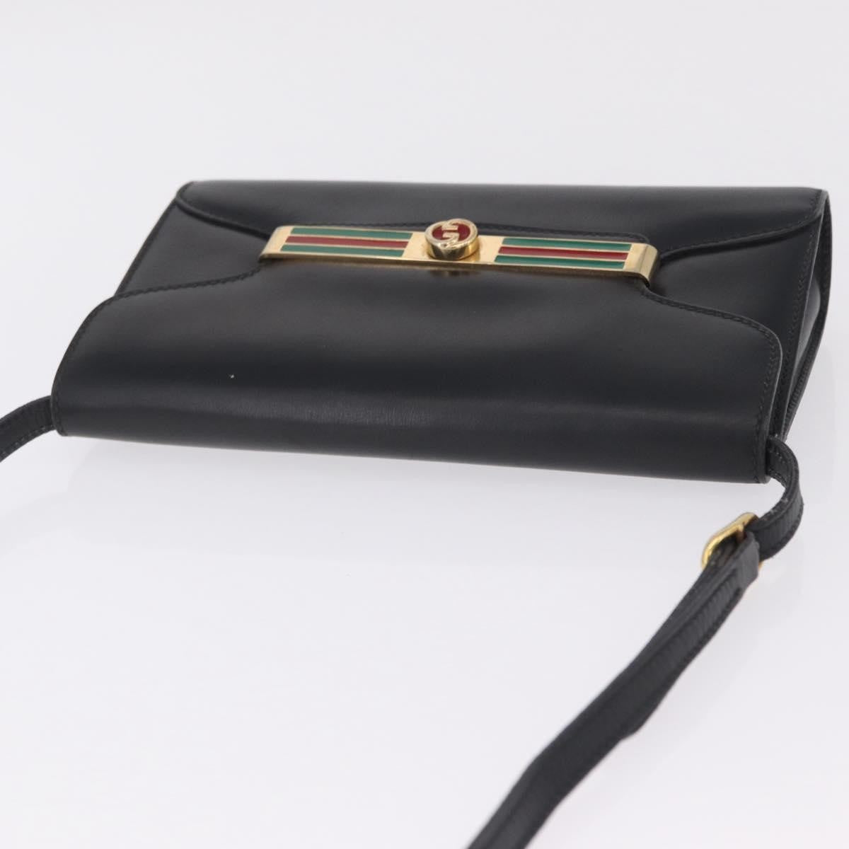 Gucci Sherry Line Shoulder Leather Black Leather Handbag (Pre-Owned)