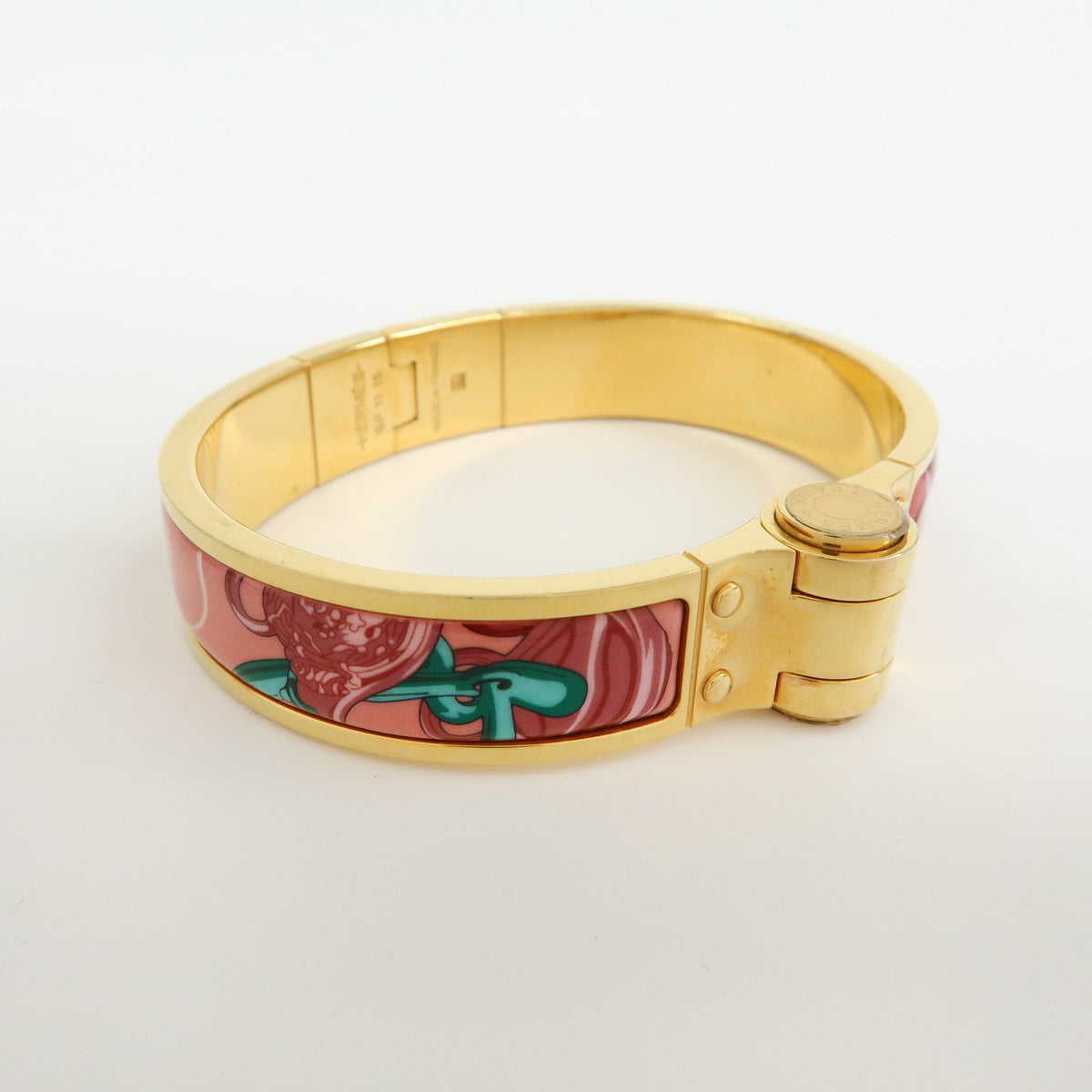 Hermes Charniere Uni Hinged Metal And Enamel Gold Metal Bracelet Jewelry (Pre-Owned)