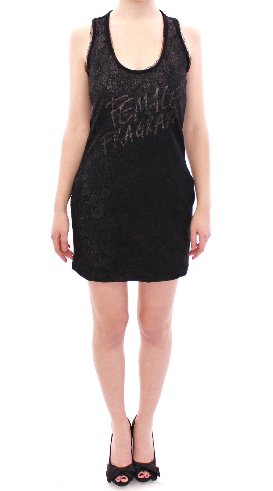 Ermanno Scervino Black Nylon Lace Detail Mini Women's Dress