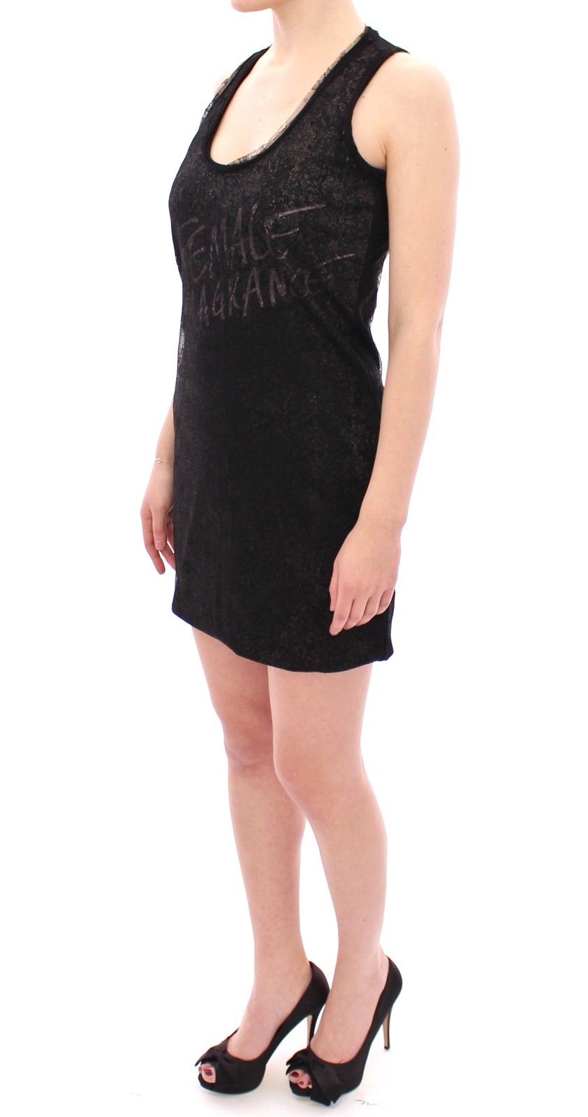 Ermanno Scervino Black Nylon Lace Detail Mini Women's Dress