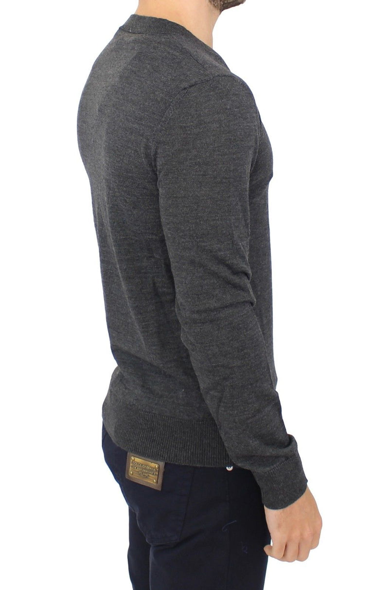 Ermanno Scervino Chic Gray V-Neck Wool Blend Pullover Men's Sweater