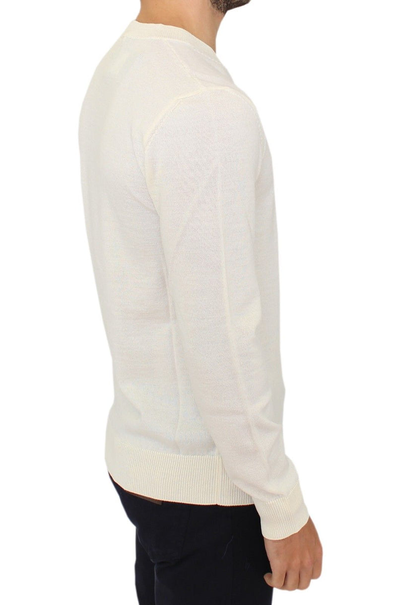 Ermanno Scervino Off-White V-Neck Wool Blend Men's Pullover