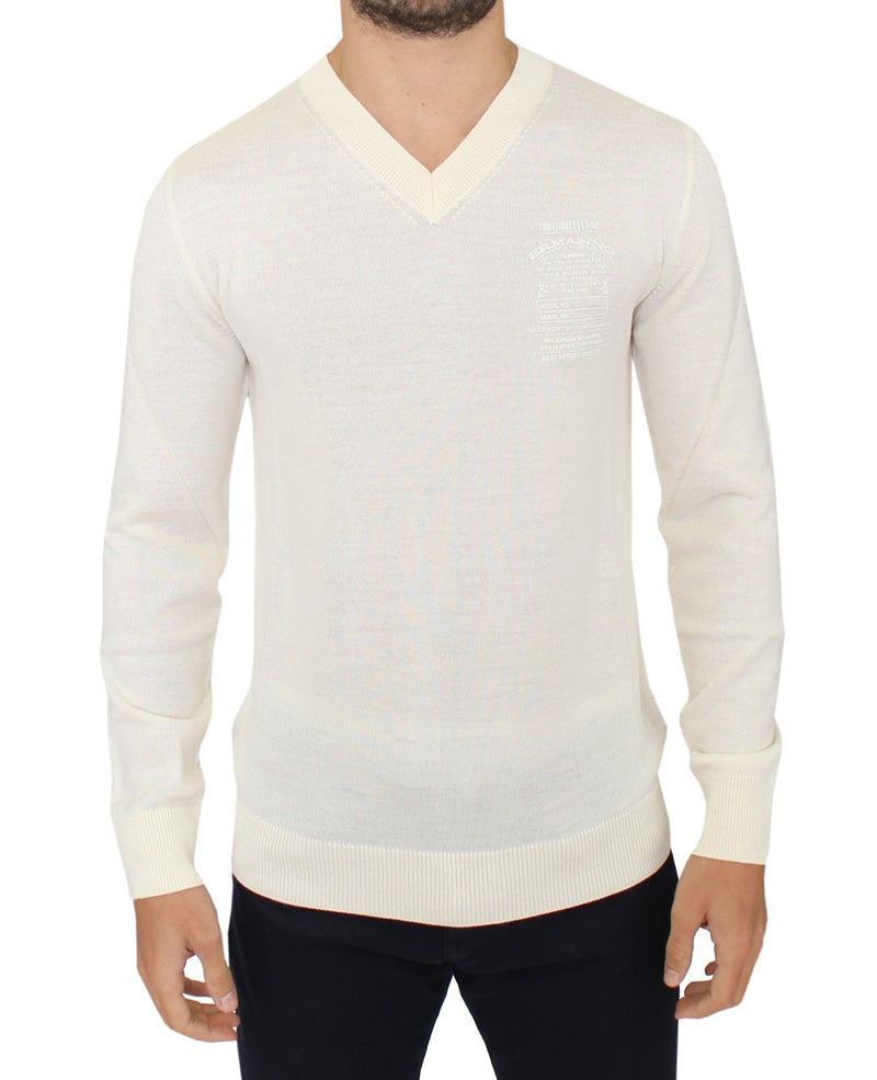 Ermanno Scervino Off-White V-Neck Wool Blend Men's Pullover