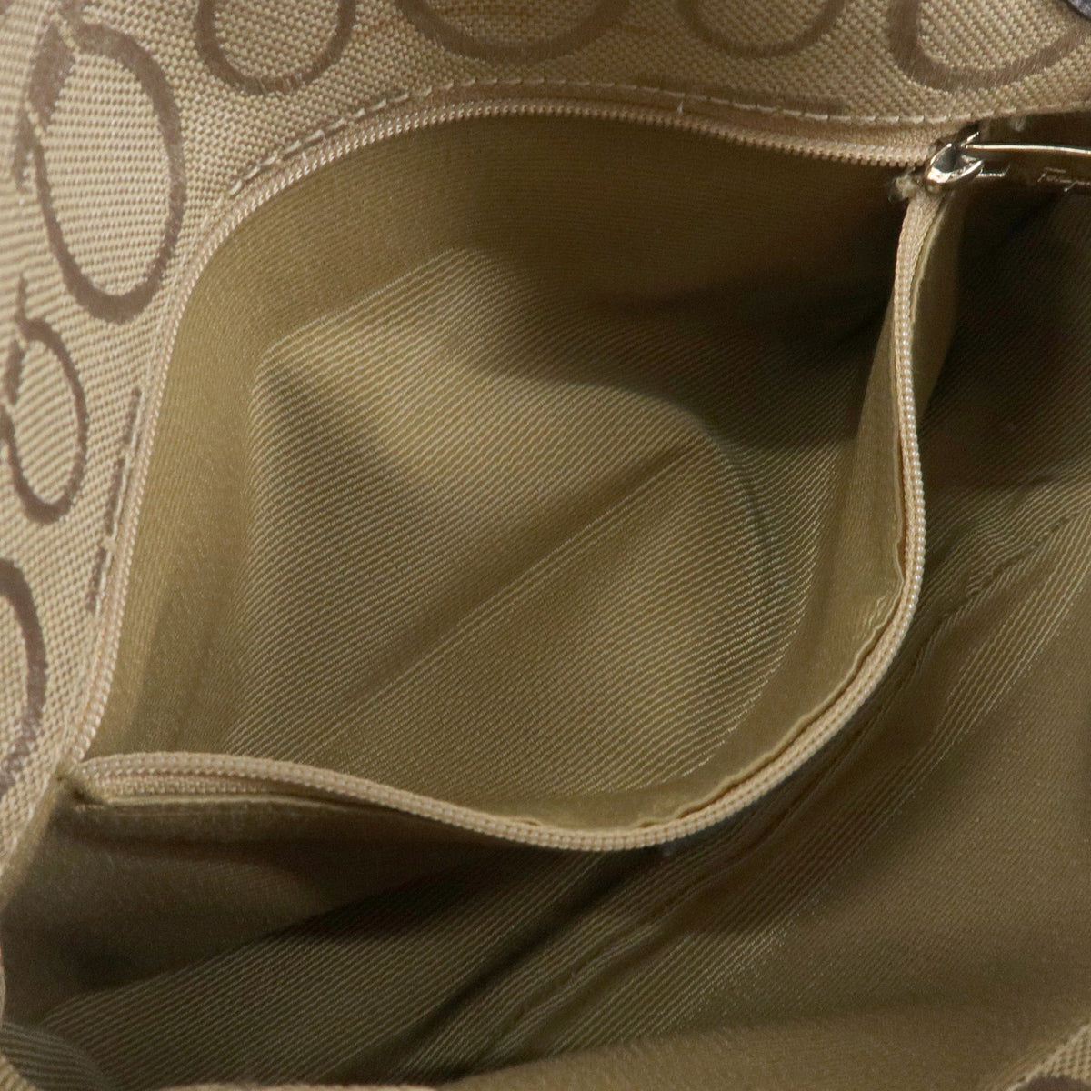 Salvatore Ferragamo Gancini Handle Leather Beige Canvas Tote Bag Bag (Pre-Owned)