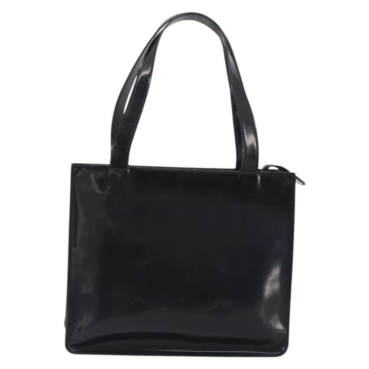 Chanel Vintage Embossed Logo Shoulder Patent Black Patent_Leather Tote Bag Bag (Pre-Owned)