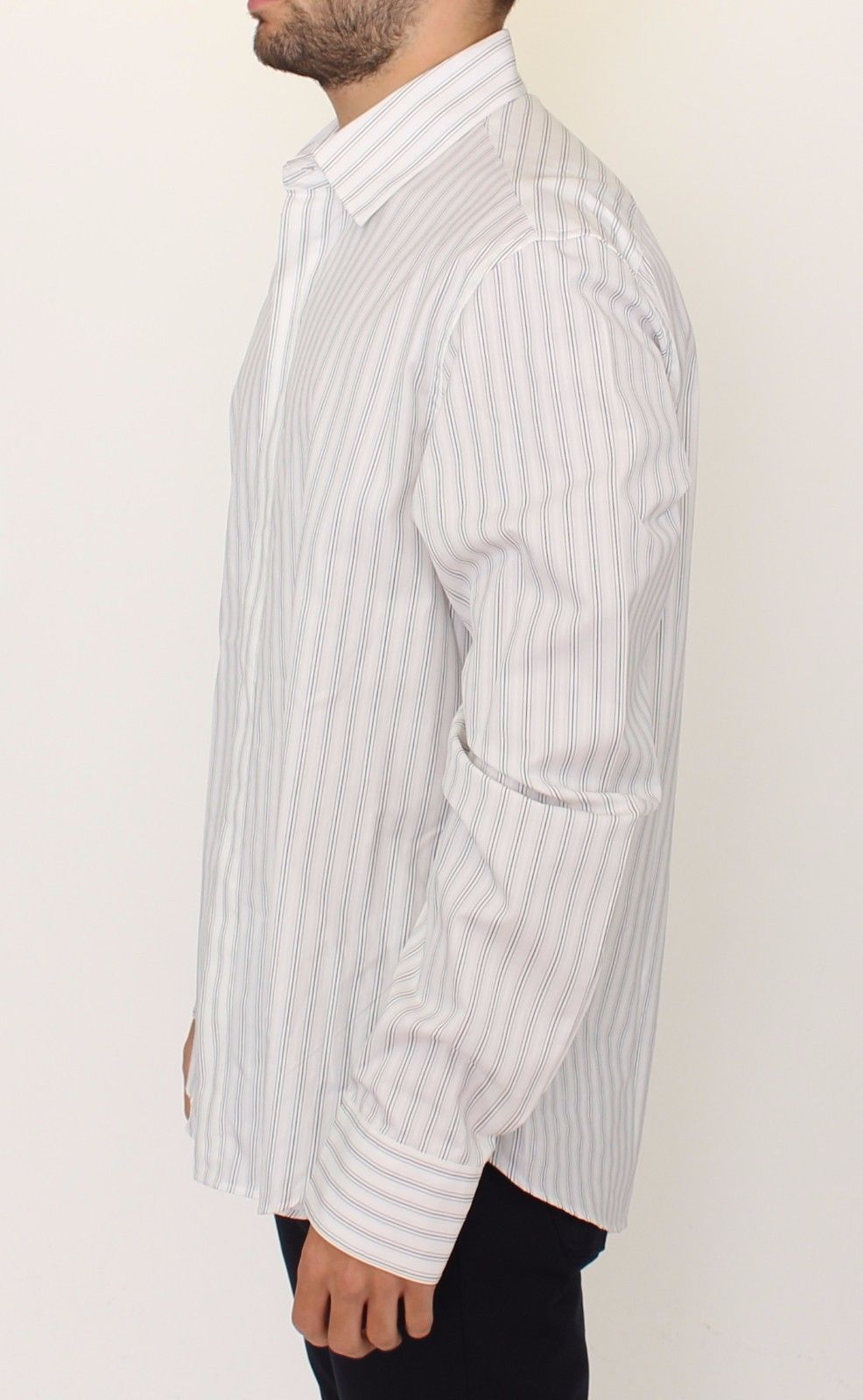 Ermanno Scervino White Black Striped Regular Fit Casual Men's Shirt