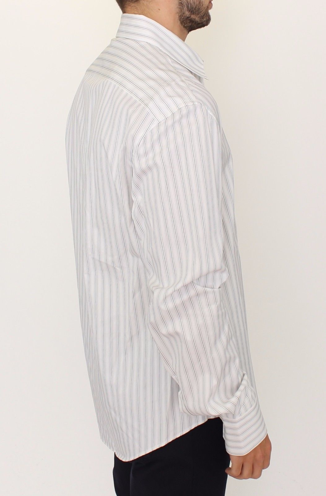 Ermanno Scervino White Black Striped Regular Fit Casual Men's Shirt