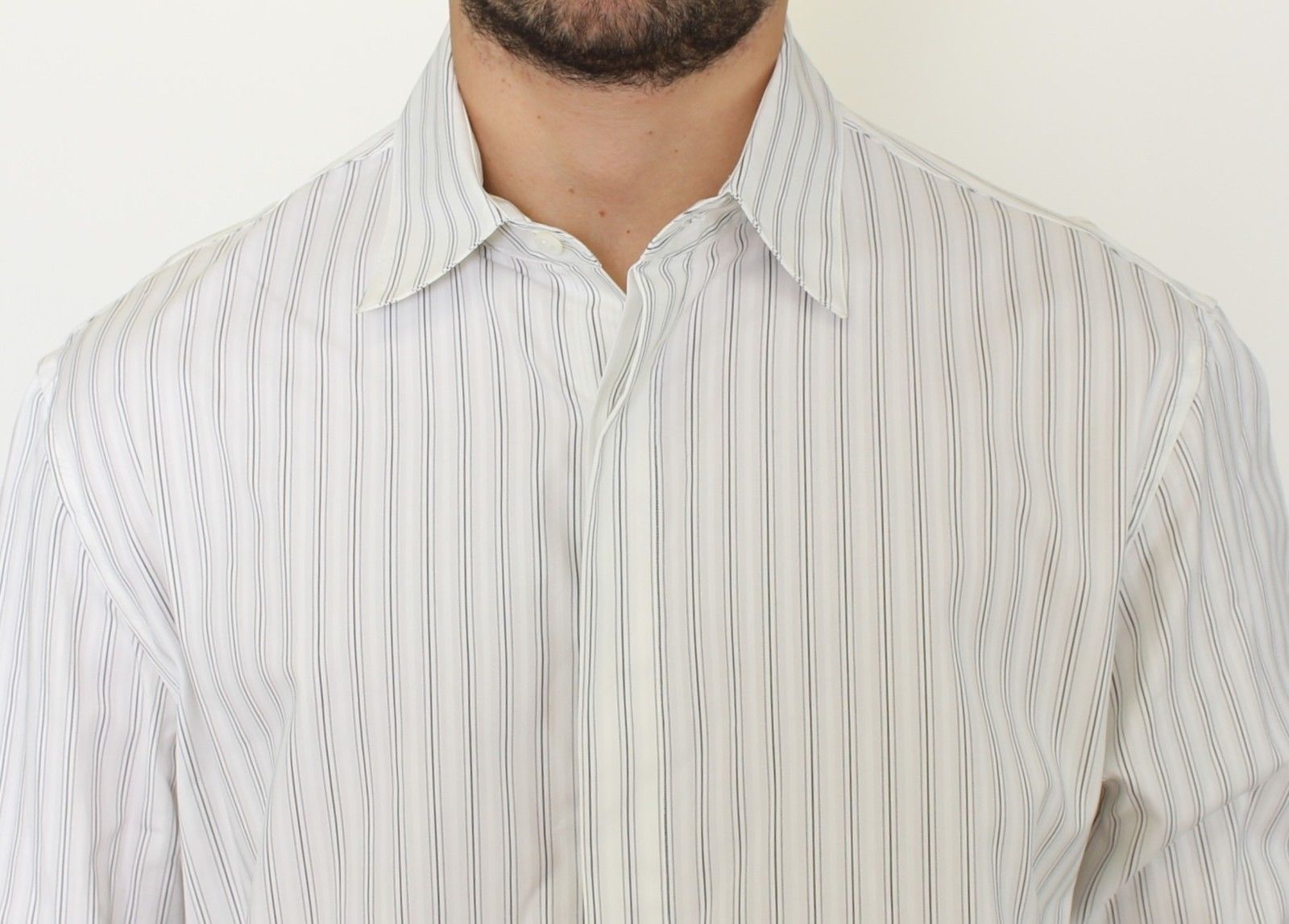Ermanno Scervino White Black Striped Regular Fit Casual Men's Shirt