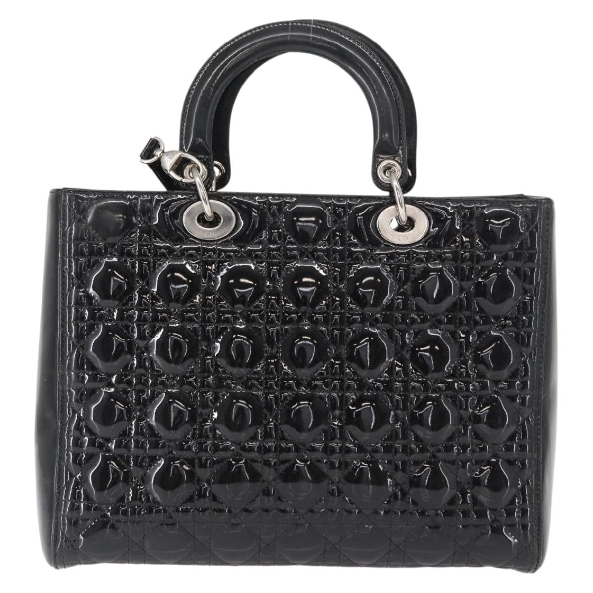 Christian Dior Lady Dior Cannage Stitch Patent Black Patent_Leather Handbag (Pre-Owned)