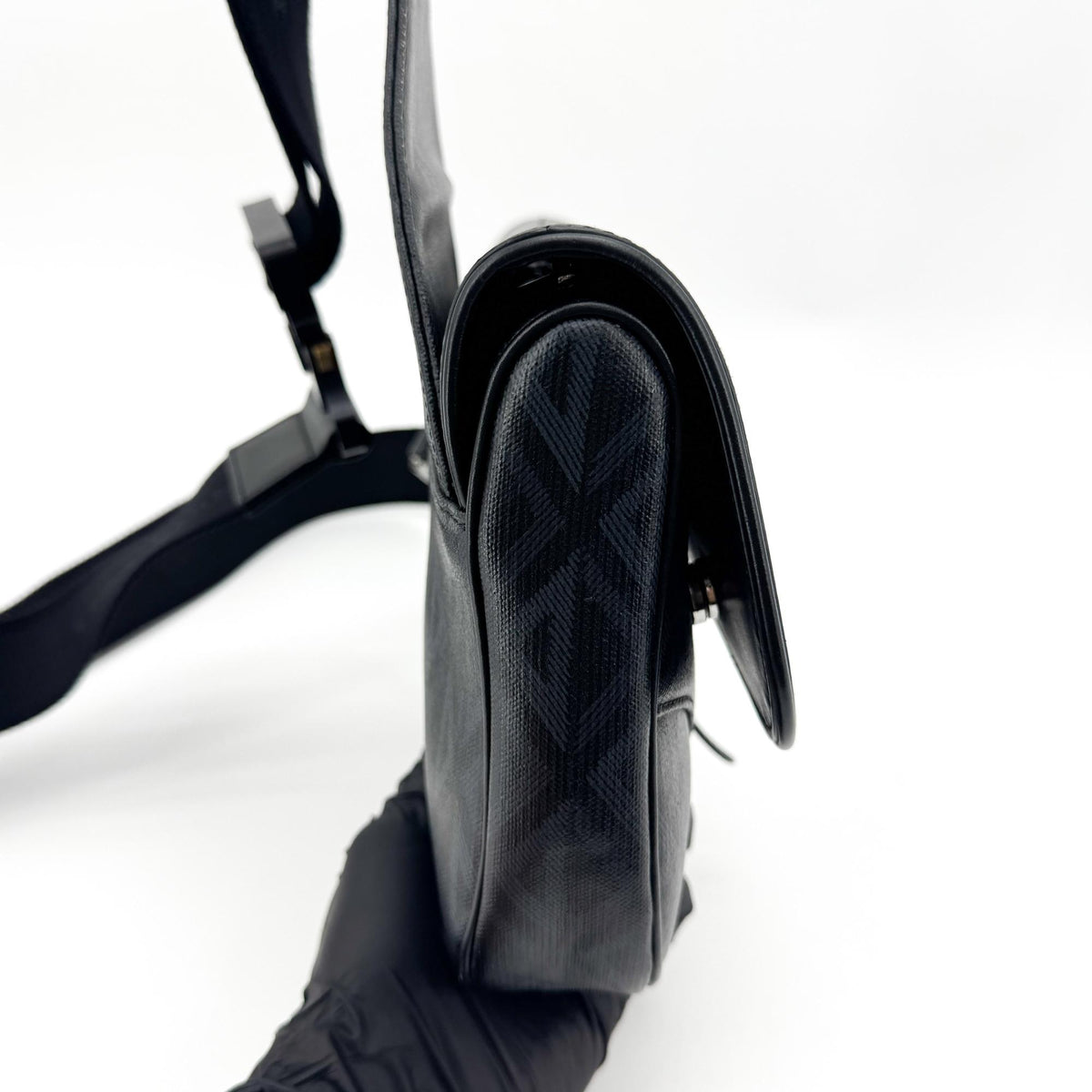 Christian Dior Saddle Cd Diamond Coated Canvas And Leather Black Canvas Handbag (Pre-Owned)