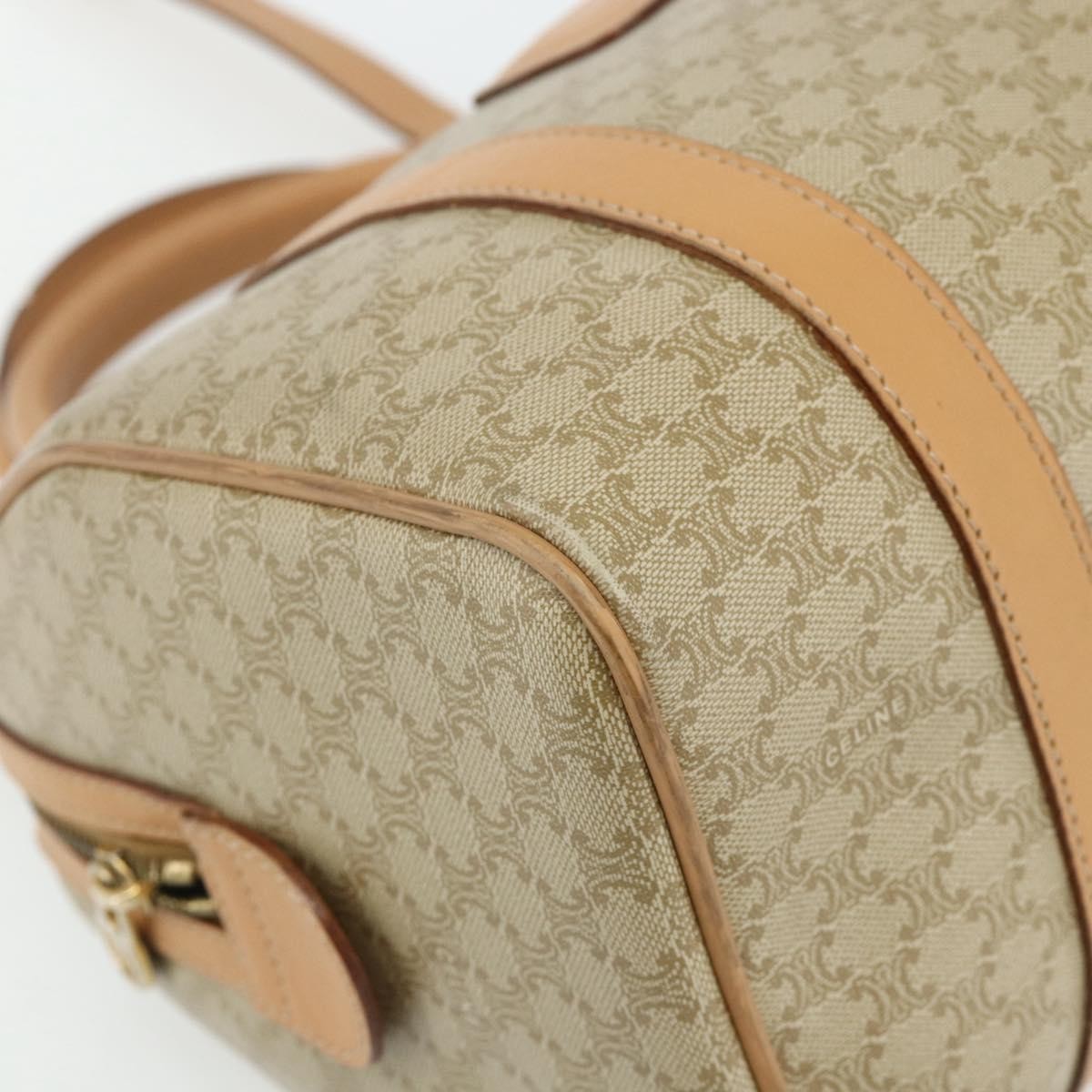 Celine Boston Triomphe Coated Canvas Beige Pvc Handbag (Pre-Owned)