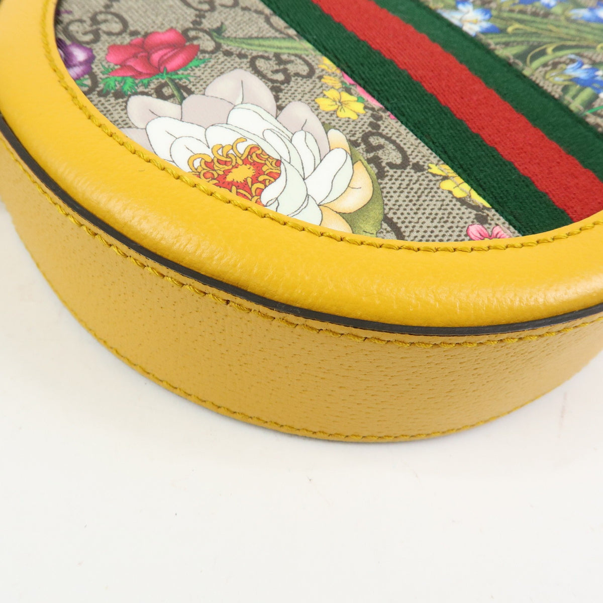 Gucci Ophidia Round Flora Gg Coated Canvas Yellow Leather Shoulder Bag Bag (Pre-Owned)