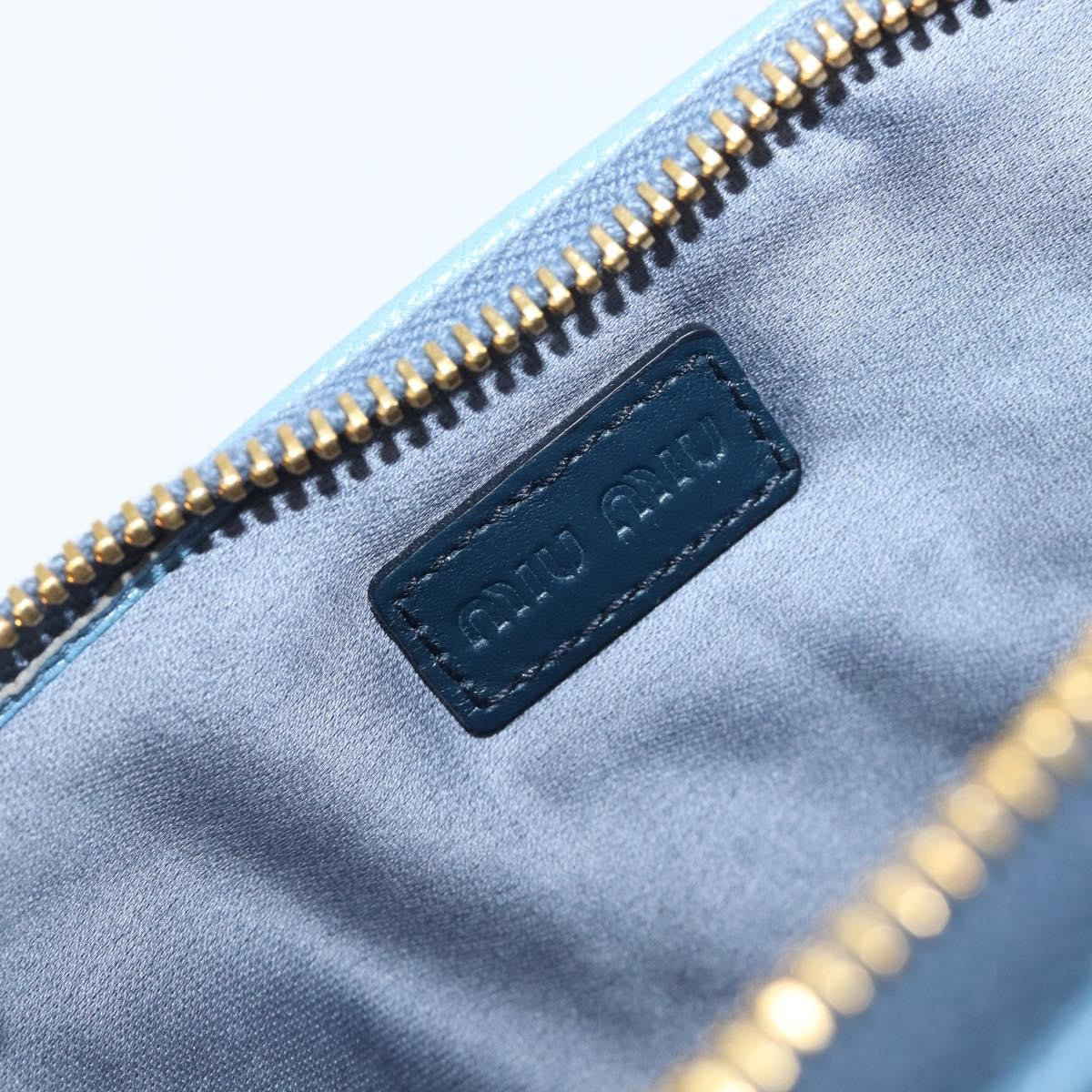 Miu Miu Double Zip Pochette Leather Blue Leather Clutche & Pouche Bag (Pre-Owned)