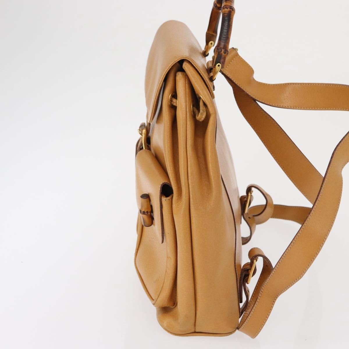 Gucci Vintage Bamboo Leather Brown Leather Backpack Bag (Pre-Owned)
