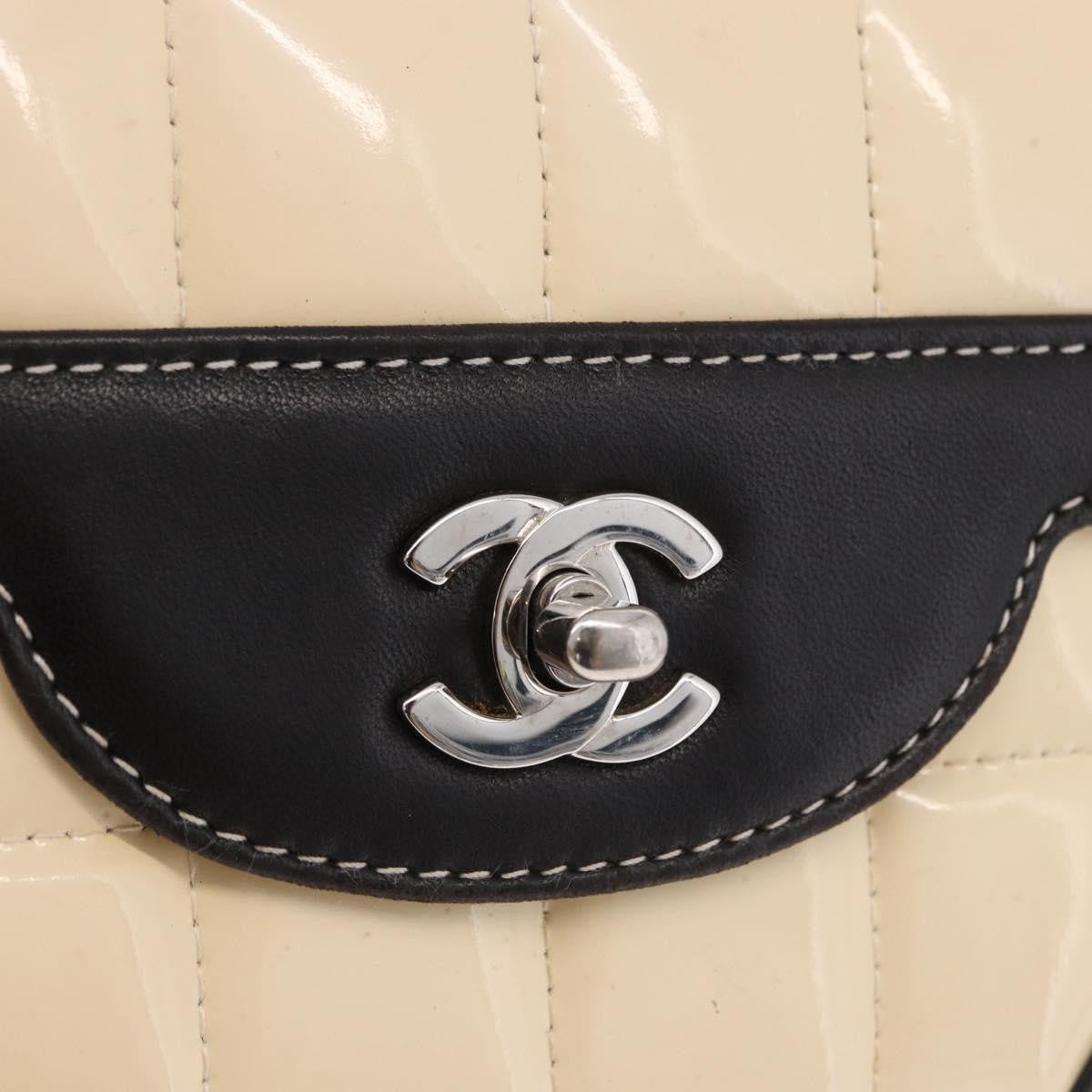 Chanel Vintage Chocolate Bar Cc Flap Patent Leather Beige Patent_Leather Shoulder Bag Bag (Pre-Owned)