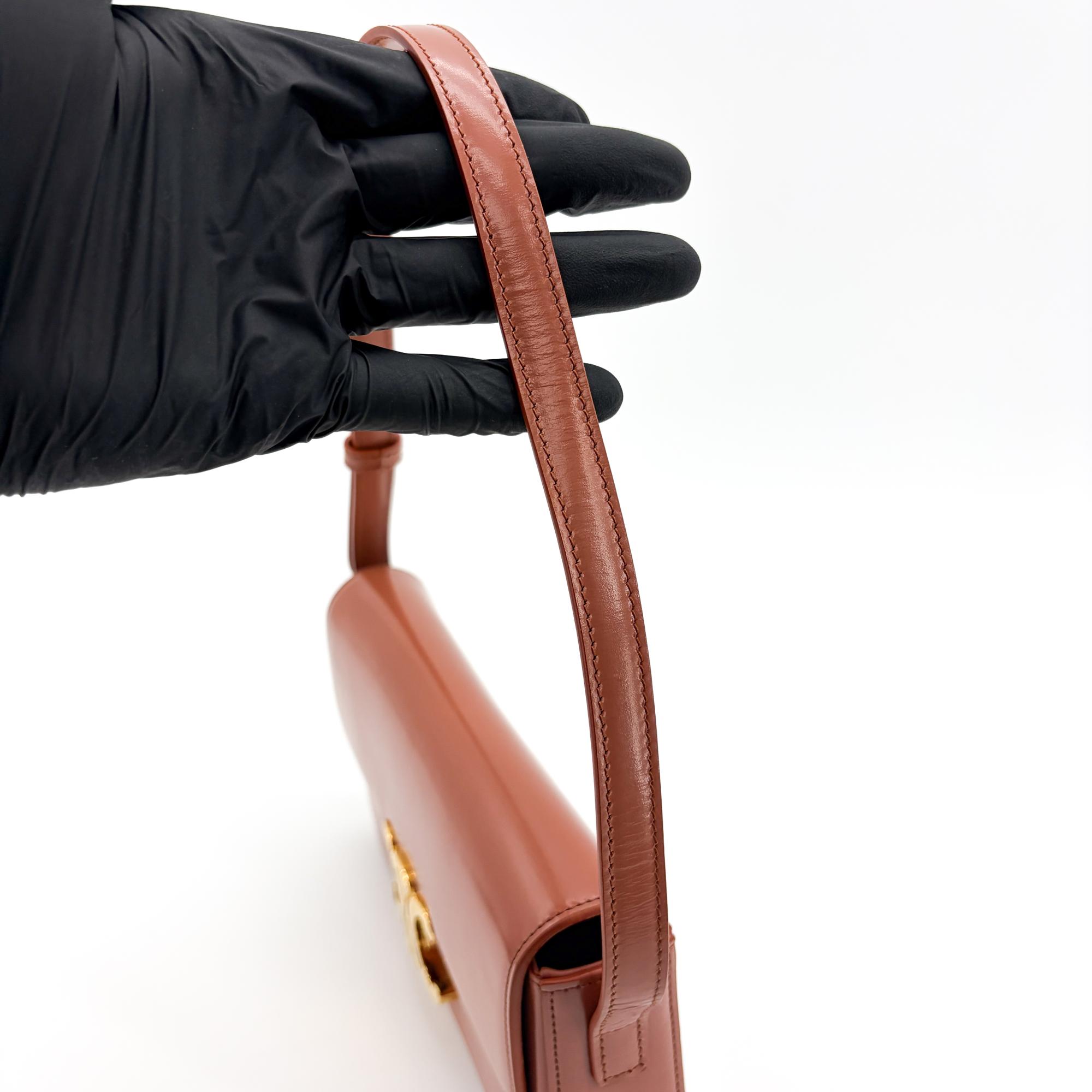 Celine Triomphe East-West Smooth Calfskin Brown Leather Shoulder Bag Bag (Pre-Owned)