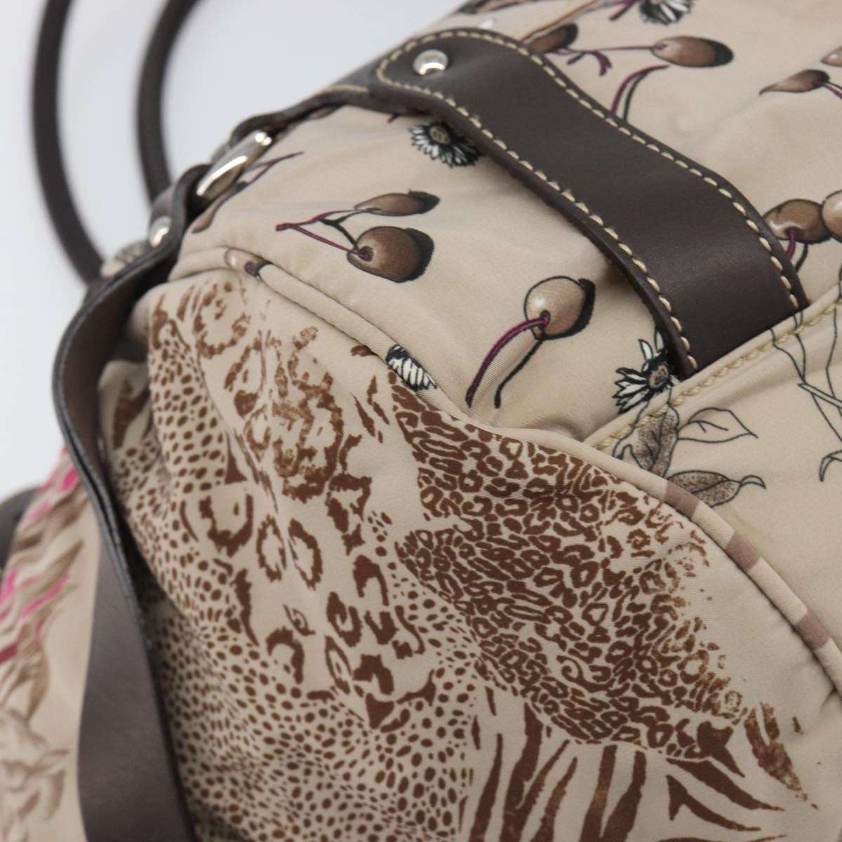 Salvatore Ferragamo Convertible Belted Boston Fiera Printed Nylon With Leather Beige Nylon Handbag (Pre-Owned)