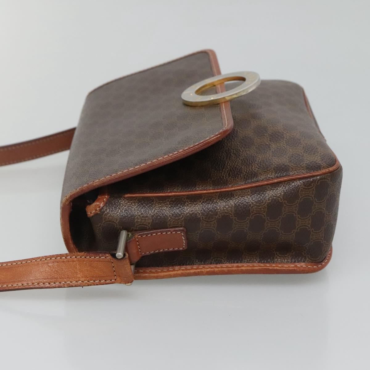 Celine Vintage Macadam Circle Logo Canvas And Leather Brown Canvas Shoulder Bag Bag (Pre-Owned)
