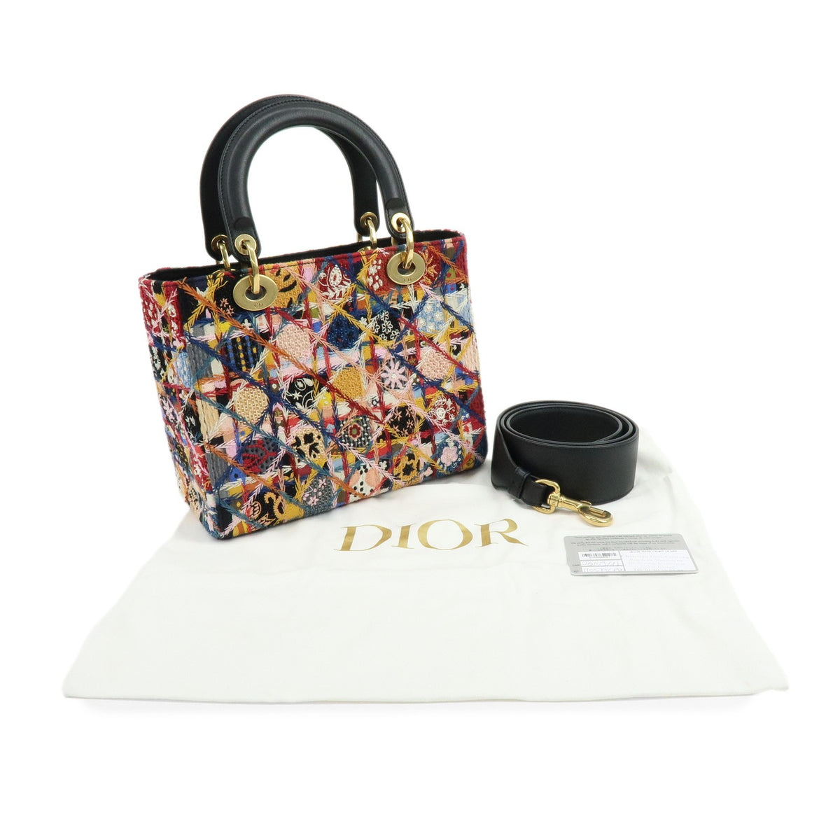 Christian Dior Lady Dior Embroidered Canvas Multicolour Beads Handbag (Pre-Owned)