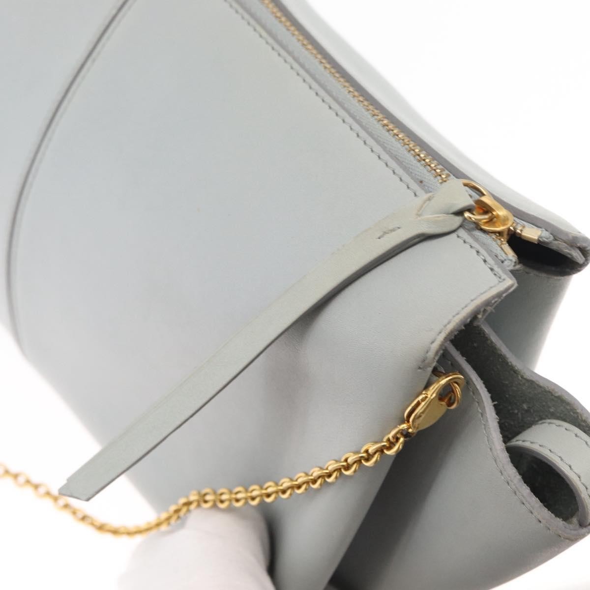 Celine Tri-Fold Clutch On Chain Smooth Leather Gray Leather Clutche & Pouche Bag (Pre-Owned)