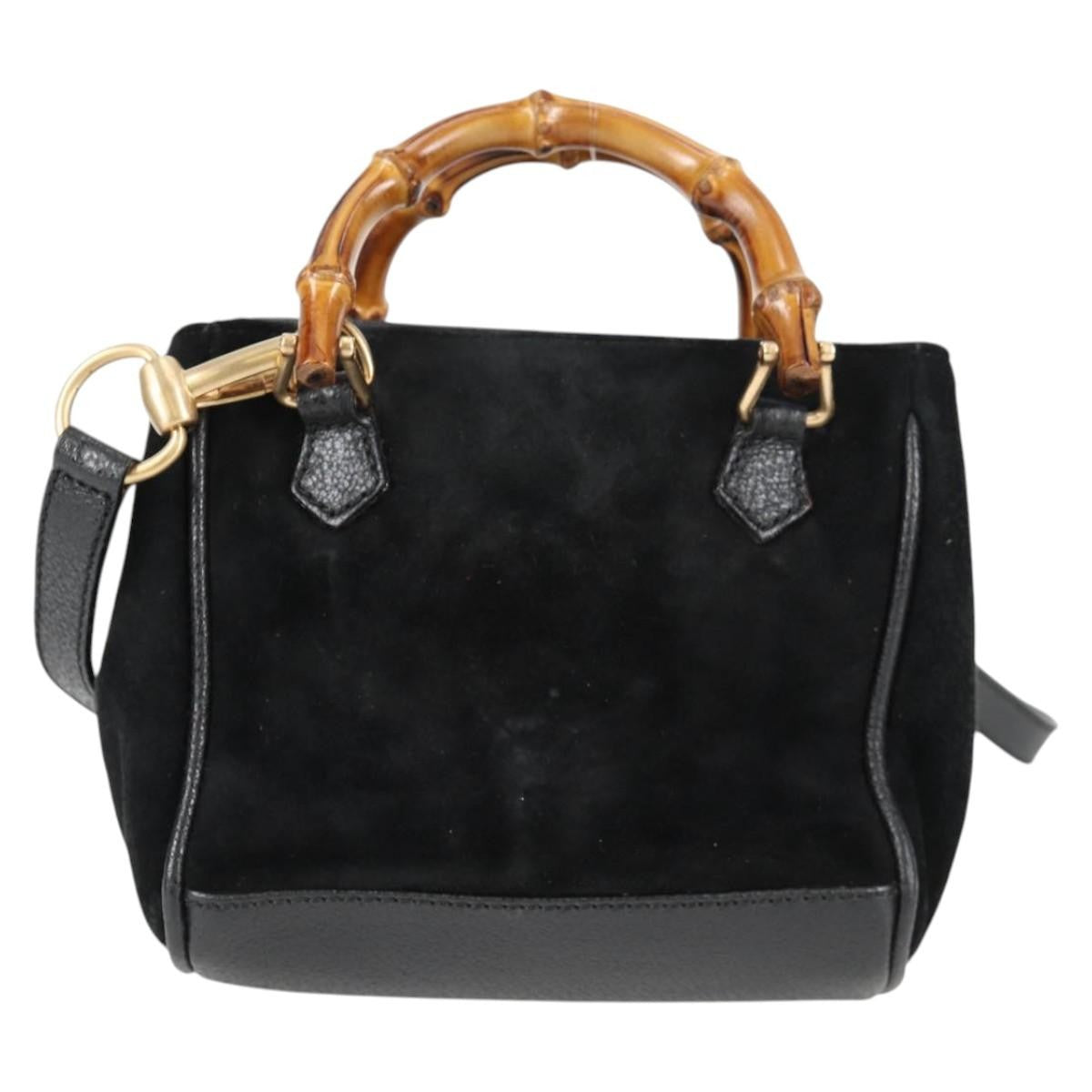 Gucci Vintage Bamboo Front Pocket Suede Black Suede Tote Bag Bag (Pre-Owned)