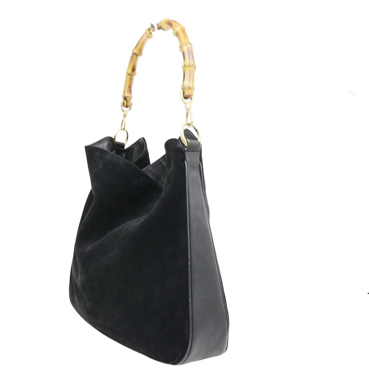 Gucci Vintage Bamboo Hobo Suede Black Suede Shoulder Bag Bag (Pre-Owned)