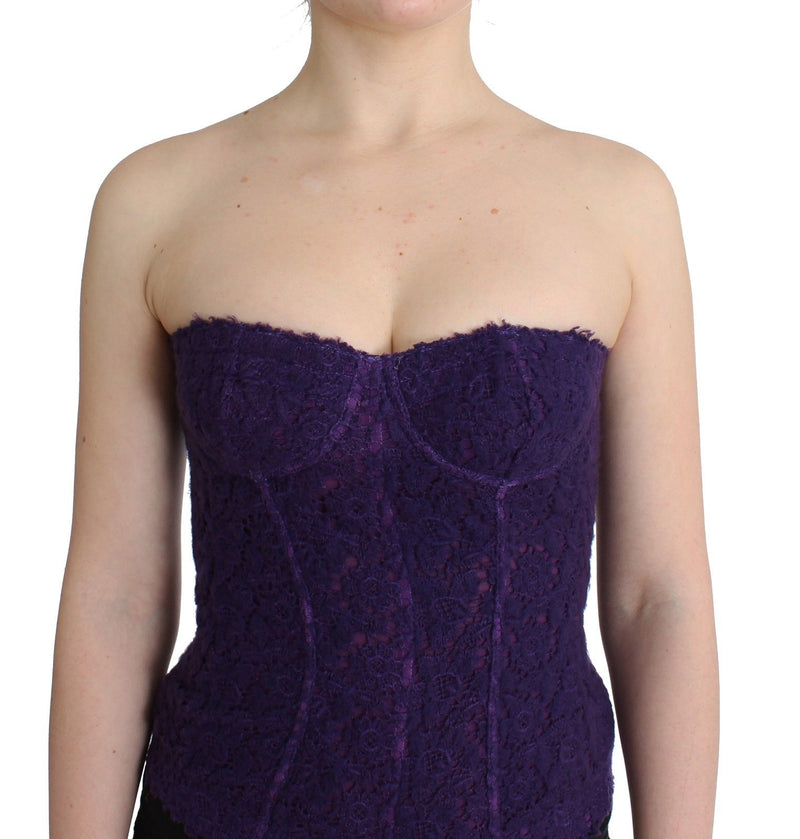 Ermanno Scervino Purple Lace Silk Blend Bustier Women's Corset
