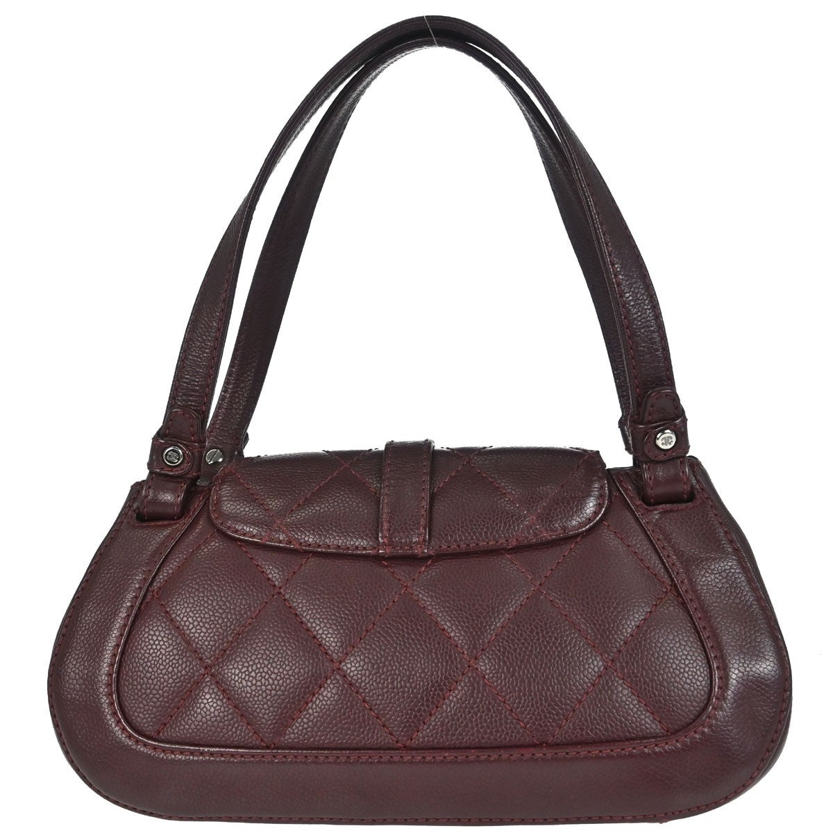 Chanel Mademoiselle Lock Woven Straw Burgundy Leather Shoulder Bag Bag (Pre-Owned)