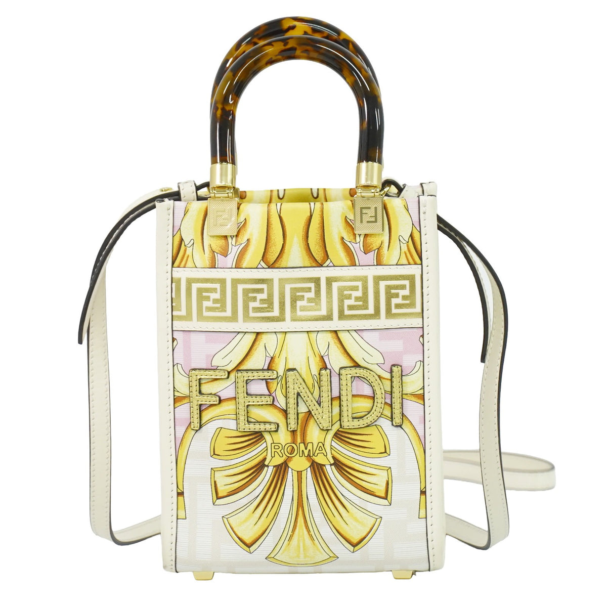 Fendi X Versace Fendace Convertible Sunshine Shopper Printed Laminated Leather Multicolour Leather Tote Bag Bag (Pre-Owned)