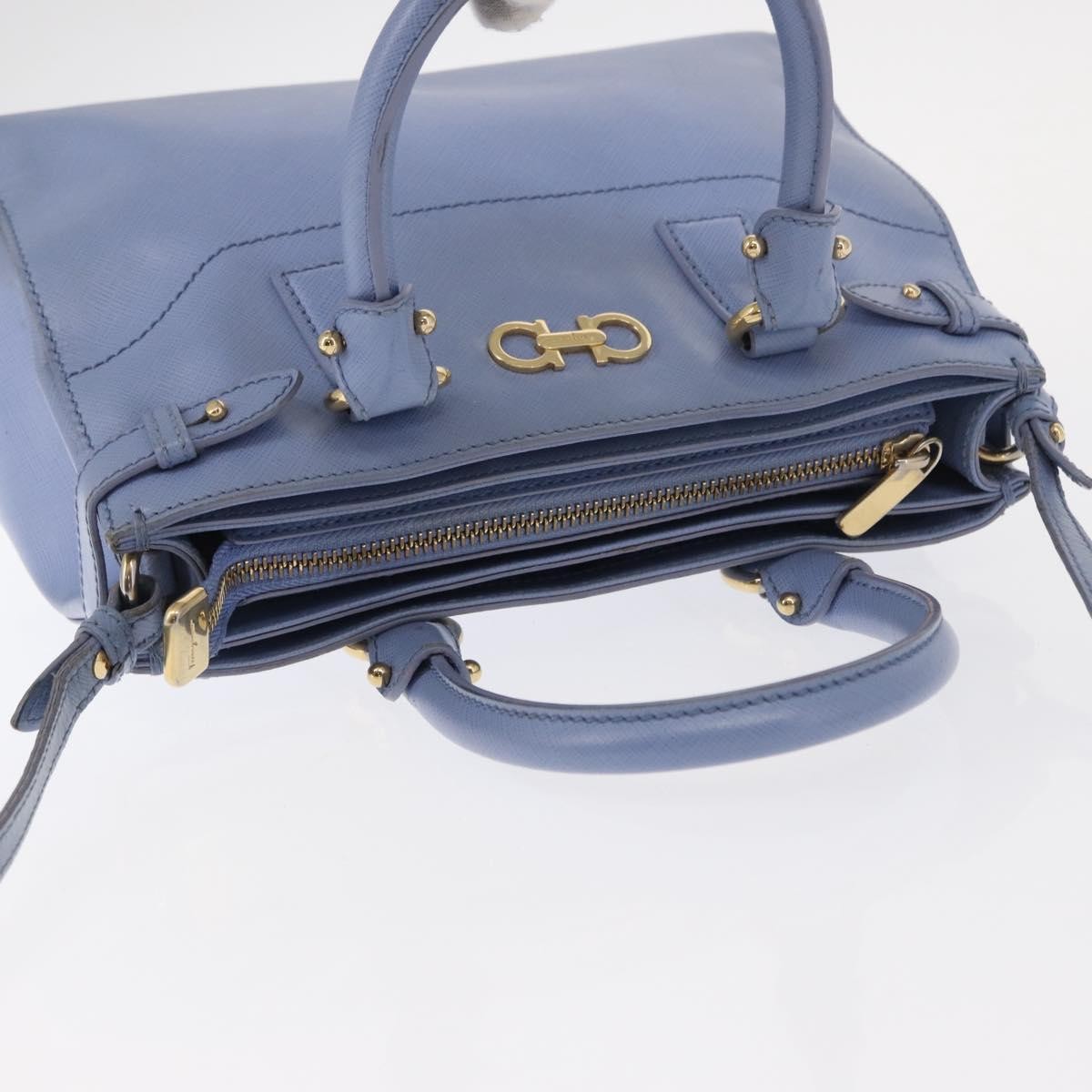 Salvatore Ferragamo Beky Tote Saffiano Leather Blue Leather Handbag (Pre-Owned)