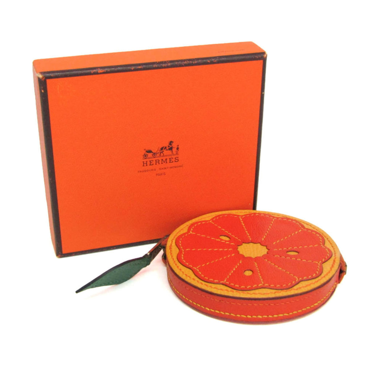 Hermes Orange Slice Coin Leather Orange Leather Clutche & Pouche Bag (Pre-Owned)